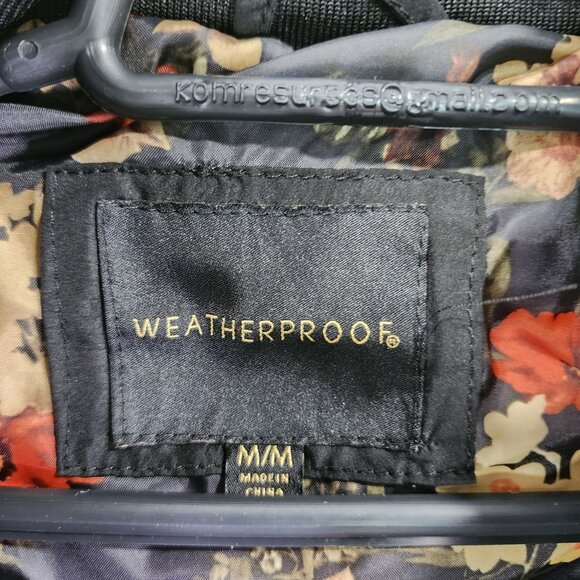 Womens Black Weatherproof Quilted Hooded Jacket w/ Floral Lining Full Zip Size M - Picture 7 of 12